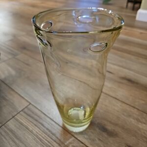 MCM Abstract 10.5" Art Glass Vase SAGE GREEN Wavy Dimpled Pinched Cutouts Pontil